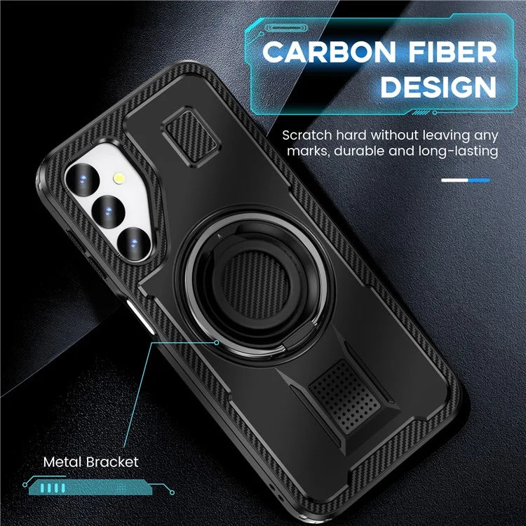 For Samsung Galaxy A24 4G (162.1 x 77.6 x 8.3mm) Case TPU+PC Kickstand Phone Cover with Silicone Finger Strap