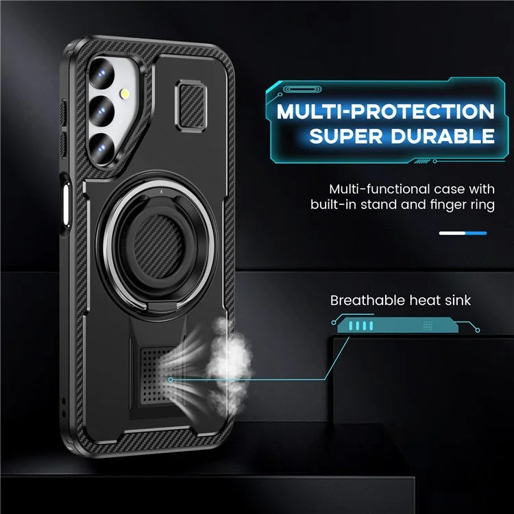 For Samsung Galaxy A24 4G (162.1 x 77.6 x 8.3mm) Case TPU+PC Kickstand Phone Cover with Silicone Finger Strap