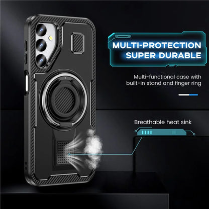For Samsung Galaxy A24 4G (162.1 x 77.6 x 8.3mm) Case TPU+PC Kickstand Phone Cover with Silicone Finger Strap