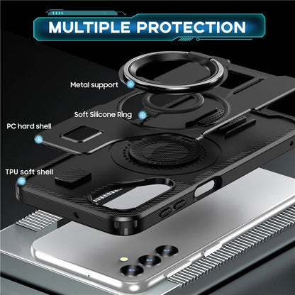 For Samsung Galaxy A24 4G (162.1 x 77.6 x 8.3mm) Case TPU+PC Kickstand Phone Cover with Silicone Finger Strap
