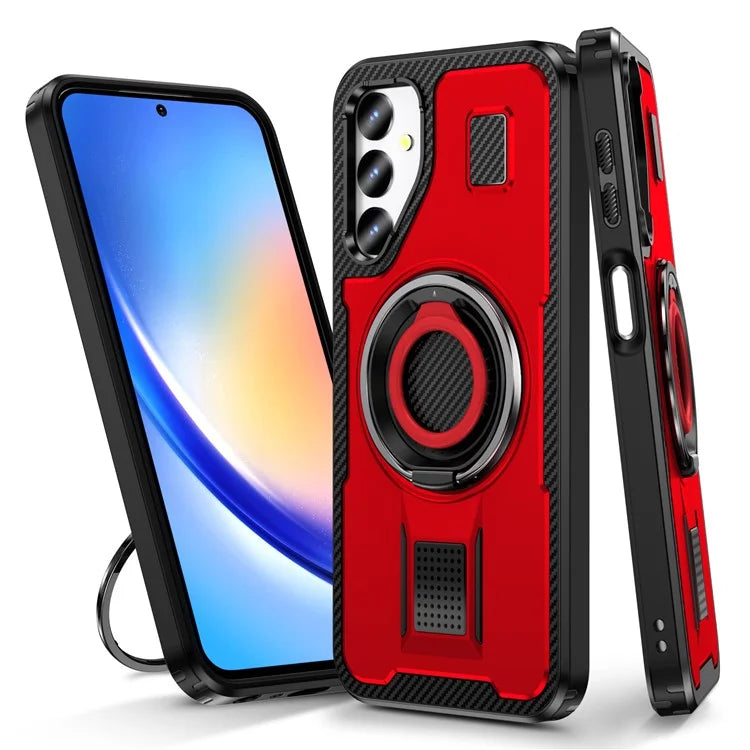 For Samsung Galaxy A24 4G (162.1 x 77.6 x 8.3mm) Case TPU+PC Kickstand Phone Cover with Silicone Finger Strap