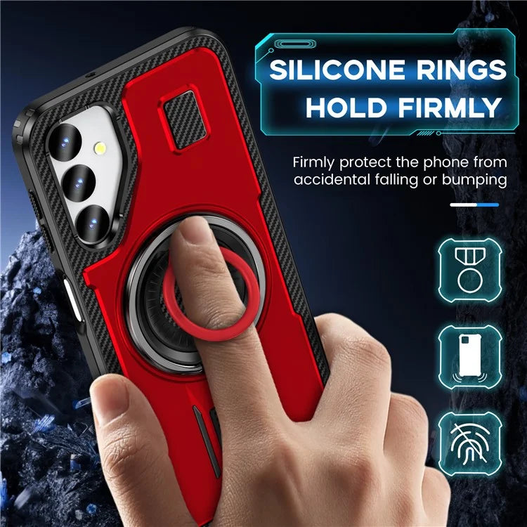 For Samsung Galaxy A24 4G (162.1 x 77.6 x 8.3mm) Case TPU+PC Kickstand Phone Cover with Silicone Finger Strap