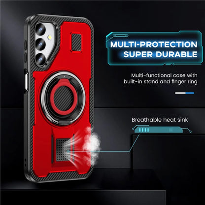 For Samsung Galaxy A24 4G (162.1 x 77.6 x 8.3mm) Case TPU+PC Kickstand Phone Cover with Silicone Finger Strap
