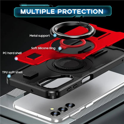For Samsung Galaxy A24 4G (162.1 x 77.6 x 8.3mm) Case TPU+PC Kickstand Phone Cover with Silicone Finger Strap