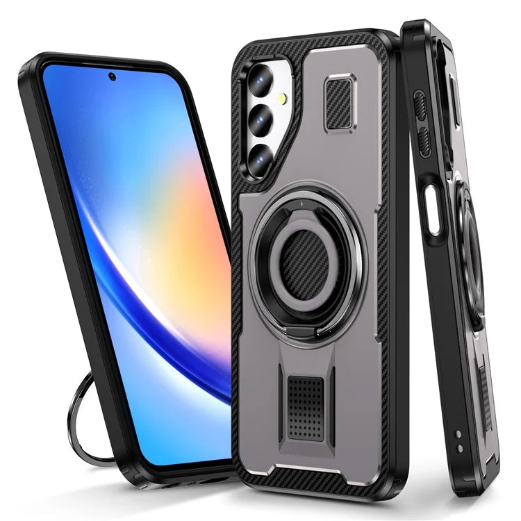 For Samsung Galaxy A24 4G (162.1 x 77.6 x 8.3mm) Case TPU+PC Kickstand Phone Cover with Silicone Finger Strap