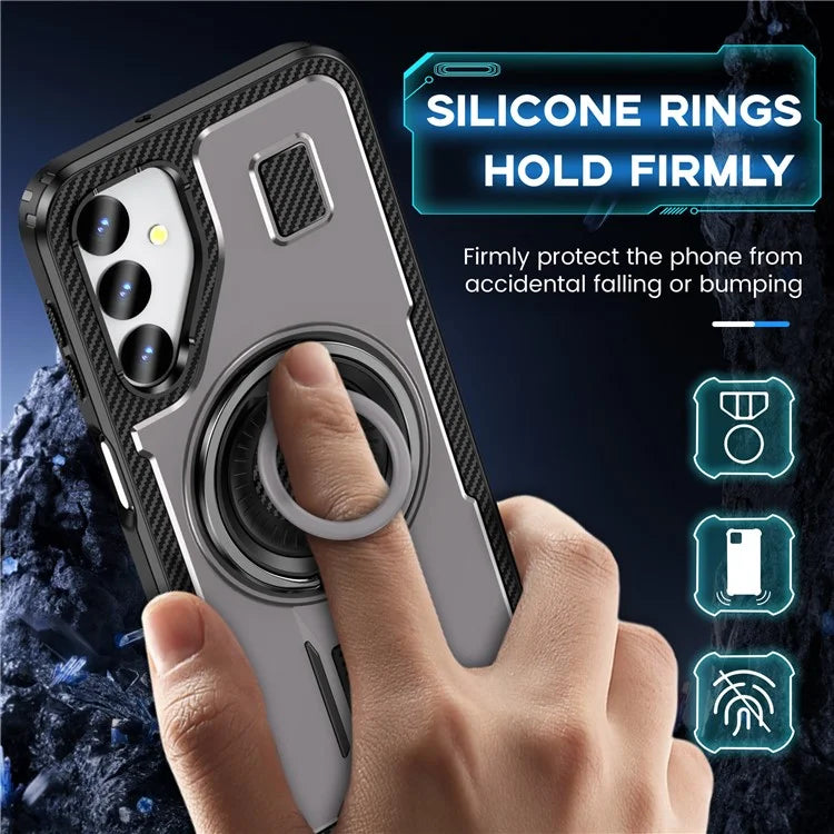 For Samsung Galaxy A24 4G (162.1 x 77.6 x 8.3mm) Case TPU+PC Kickstand Phone Cover with Silicone Finger Strap