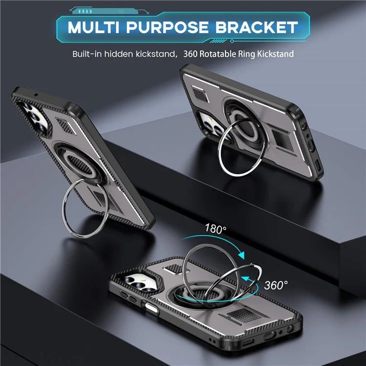 For Samsung Galaxy A24 4G (162.1 x 77.6 x 8.3mm) Case TPU+PC Kickstand Phone Cover with Silicone Finger Strap