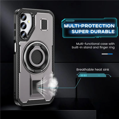 For Samsung Galaxy A24 4G (162.1 x 77.6 x 8.3mm) Case TPU+PC Kickstand Phone Cover with Silicone Finger Strap