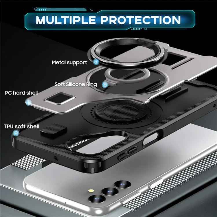 For Samsung Galaxy A24 4G (162.1 x 77.6 x 8.3mm) Case TPU+PC Kickstand Phone Cover with Silicone Finger Strap