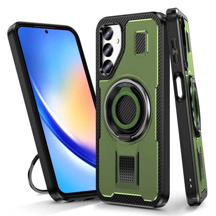 For Samsung Galaxy A24 4G (162.1 x 77.6 x 8.3mm) Case TPU+PC Kickstand Phone Cover with Silicone Finger Strap