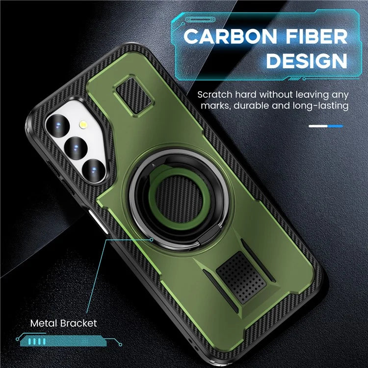 For Samsung Galaxy A24 4G (162.1 x 77.6 x 8.3mm) Case TPU+PC Kickstand Phone Cover with Silicone Finger Strap