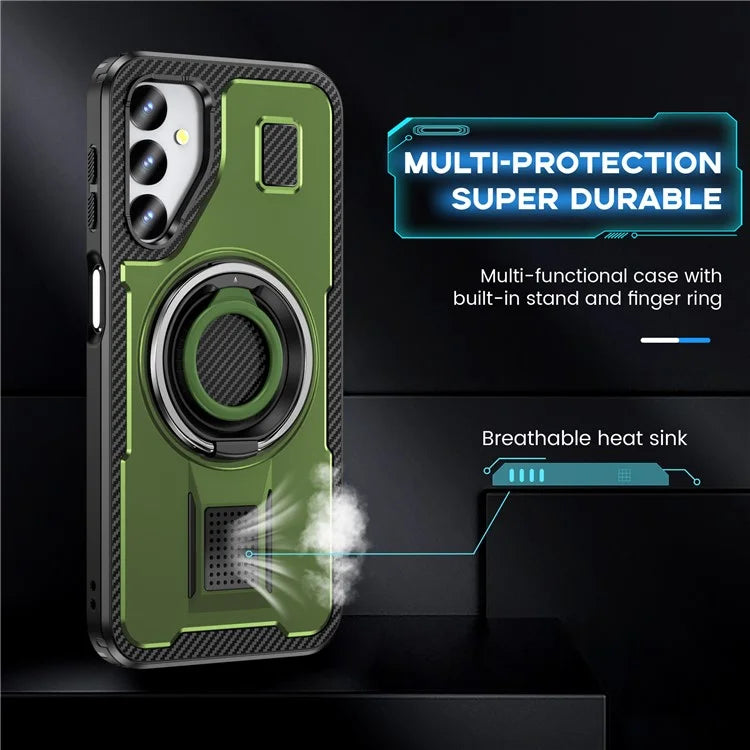For Samsung Galaxy A24 4G (162.1 x 77.6 x 8.3mm) Case TPU+PC Kickstand Phone Cover with Silicone Finger Strap