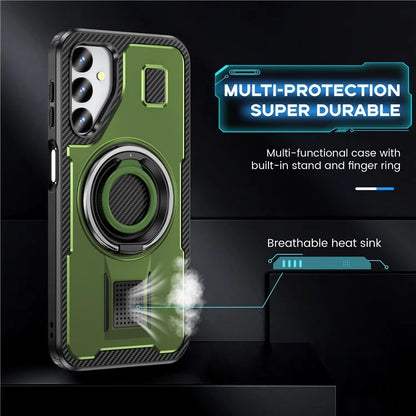 For Samsung Galaxy A24 4G (162.1 x 77.6 x 8.3mm) Case TPU+PC Kickstand Phone Cover with Silicone Finger Strap