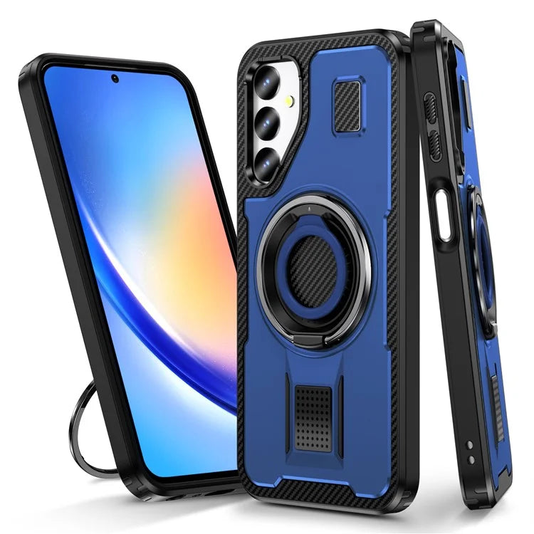 For Samsung Galaxy A24 4G (162.1 x 77.6 x 8.3mm) Case TPU+PC Kickstand Phone Cover with Silicone Finger Strap
