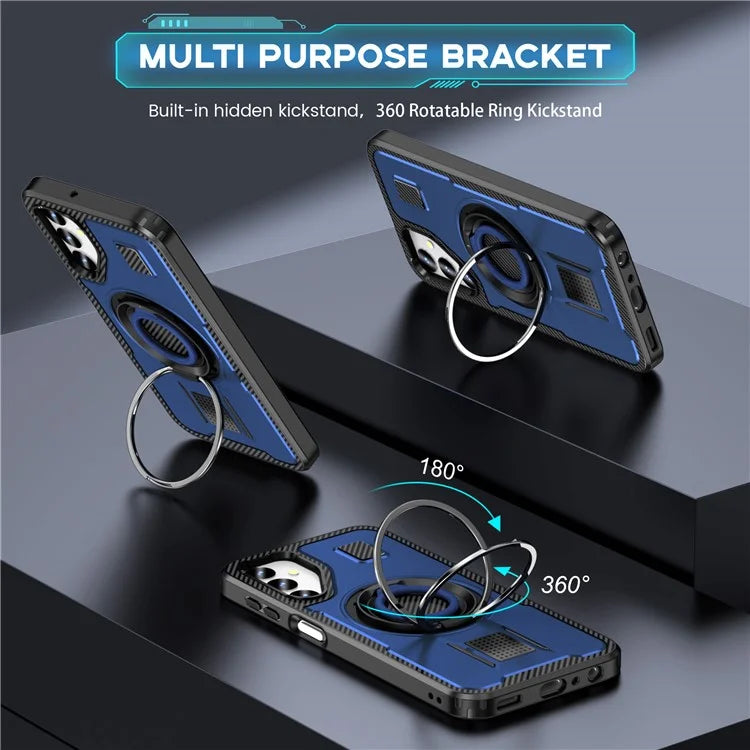 For Samsung Galaxy A24 4G (162.1 x 77.6 x 8.3mm) Case TPU+PC Kickstand Phone Cover with Silicone Finger Strap