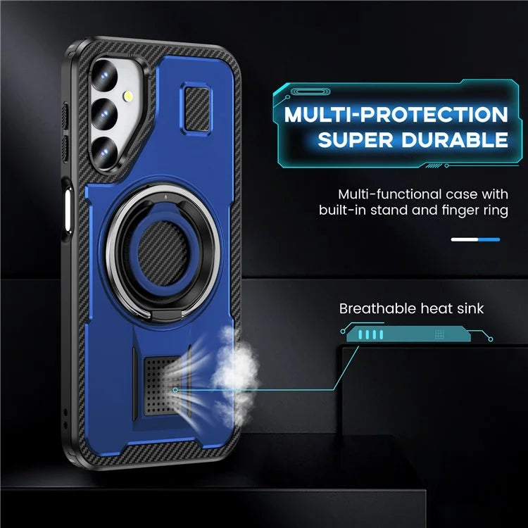 For Samsung Galaxy A24 4G (162.1 x 77.6 x 8.3mm) Case TPU+PC Kickstand Phone Cover with Silicone Finger Strap