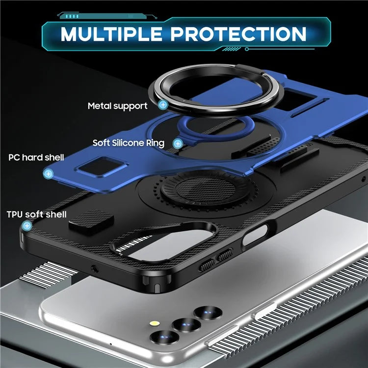 For Samsung Galaxy A24 4G (162.1 x 77.6 x 8.3mm) Case TPU+PC Kickstand Phone Cover with Silicone Finger Strap