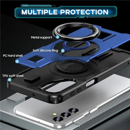 For Samsung Galaxy A24 4G (162.1 x 77.6 x 8.3mm) Case TPU+PC Kickstand Phone Cover with Silicone Finger Strap