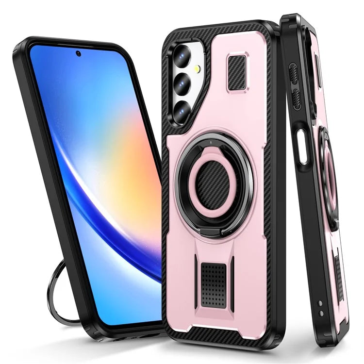 For Samsung Galaxy A24 4G (162.1 x 77.6 x 8.3mm) Case TPU+PC Kickstand Phone Cover with Silicone Finger Strap