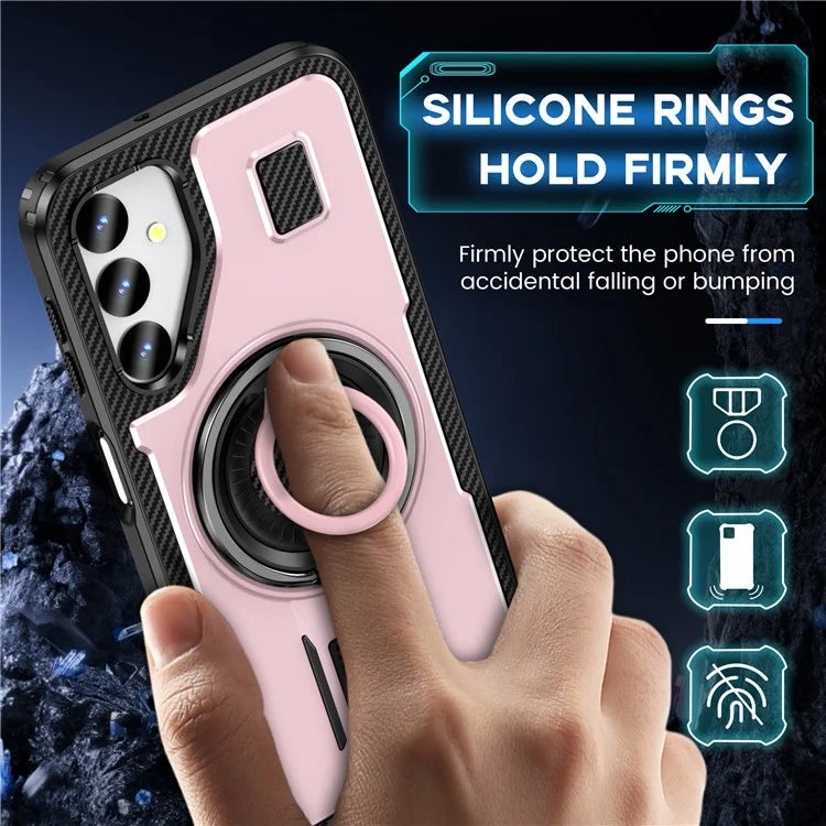 For Samsung Galaxy A24 4G (162.1 x 77.6 x 8.3mm) Case TPU+PC Kickstand Phone Cover with Silicone Finger Strap