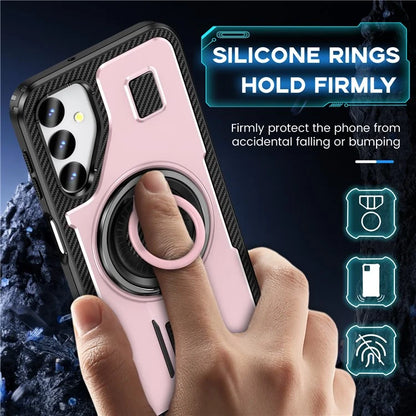 For Samsung Galaxy A24 4G (162.1 x 77.6 x 8.3mm) Case TPU+PC Kickstand Phone Cover with Silicone Finger Strap