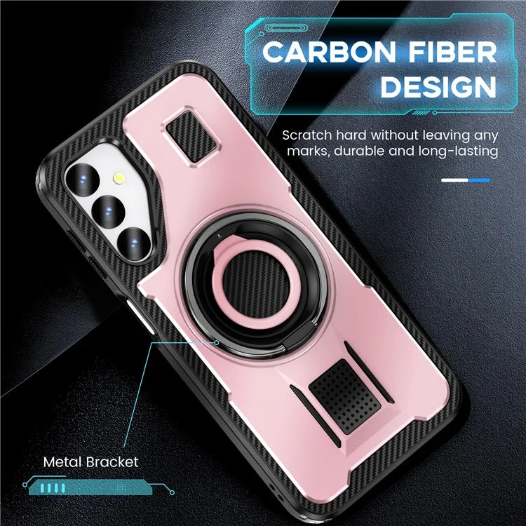 For Samsung Galaxy A24 4G (162.1 x 77.6 x 8.3mm) Case TPU+PC Kickstand Phone Cover with Silicone Finger Strap