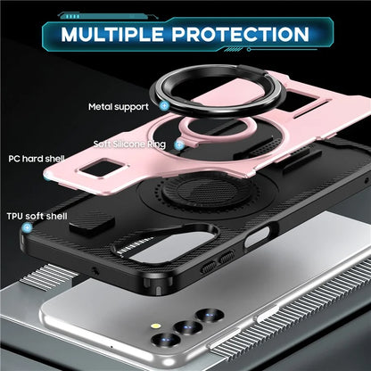 For Samsung Galaxy A24 4G (162.1 x 77.6 x 8.3mm) Case TPU+PC Kickstand Phone Cover with Silicone Finger Strap