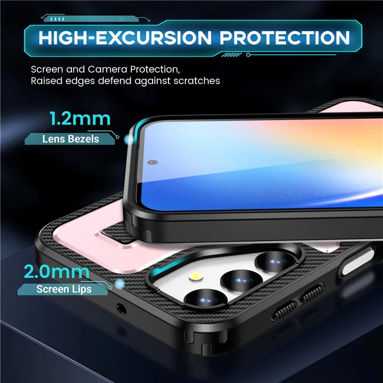 For Samsung Galaxy A24 4G (162.1 x 77.6 x 8.3mm) Case TPU+PC Kickstand Phone Cover with Silicone Finger Strap