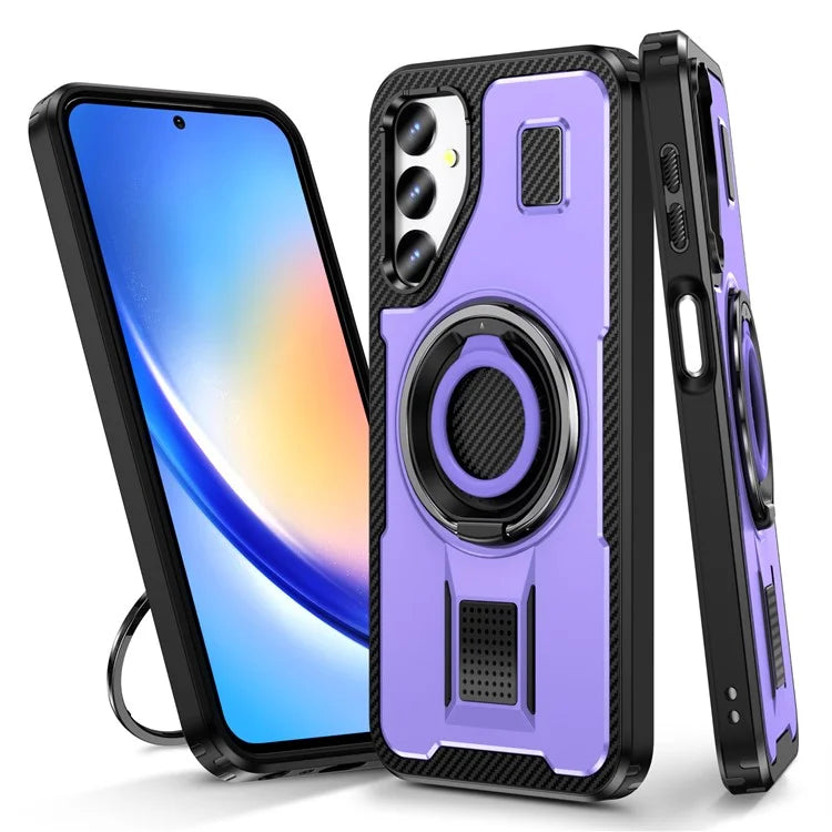For Samsung Galaxy A24 4G (162.1 x 77.6 x 8.3mm) Case TPU+PC Kickstand Phone Cover with Silicone Finger Strap