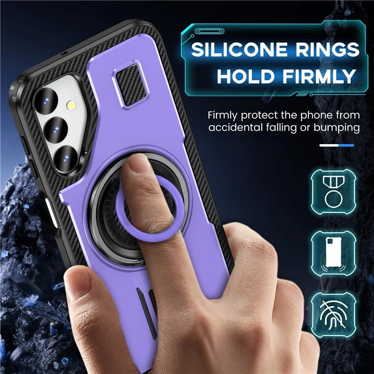 For Samsung Galaxy A24 4G (162.1 x 77.6 x 8.3mm) Case TPU+PC Kickstand Phone Cover with Silicone Finger Strap