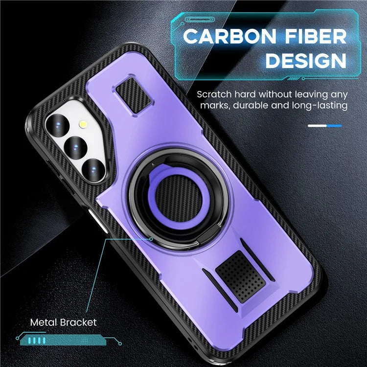 For Samsung Galaxy A24 4G (162.1 x 77.6 x 8.3mm) Case TPU+PC Kickstand Phone Cover with Silicone Finger Strap