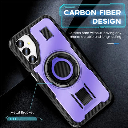 For Samsung Galaxy A24 4G (162.1 x 77.6 x 8.3mm) Case TPU+PC Kickstand Phone Cover with Silicone Finger Strap
