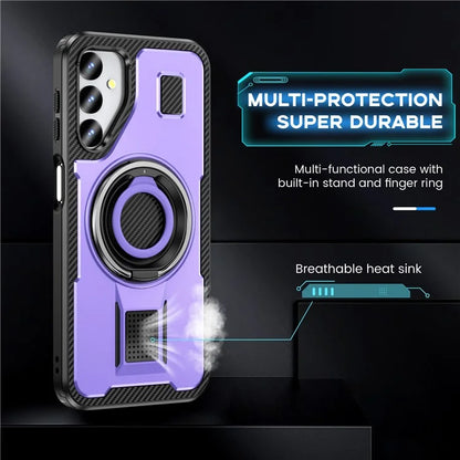 For Samsung Galaxy A24 4G (162.1 x 77.6 x 8.3mm) Case TPU+PC Kickstand Phone Cover with Silicone Finger Strap