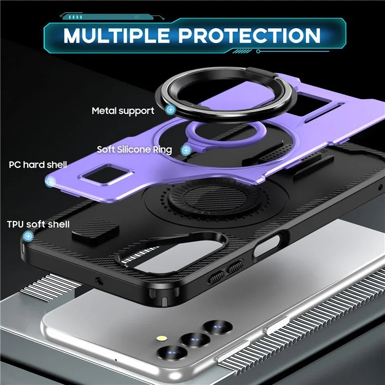 For Samsung Galaxy A24 4G (162.1 x 77.6 x 8.3mm) Case TPU+PC Kickstand Phone Cover with Silicone Finger Strap
