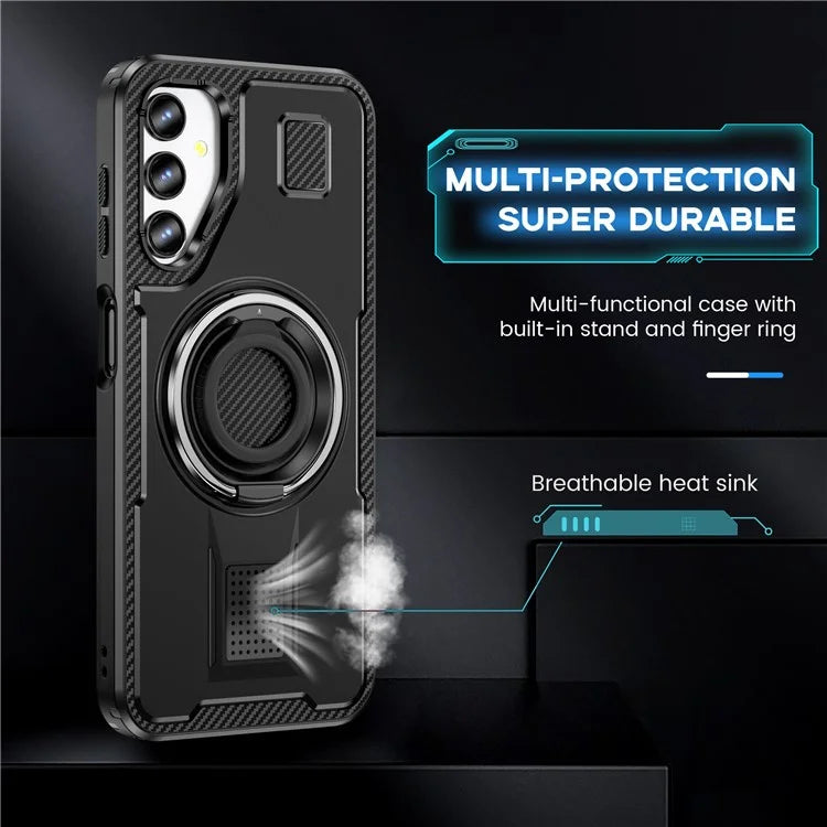 For Samsung Galaxy A14 4G / 5G Case TPU+PC Kickstand Phone Cover with Silicone Finger Strap