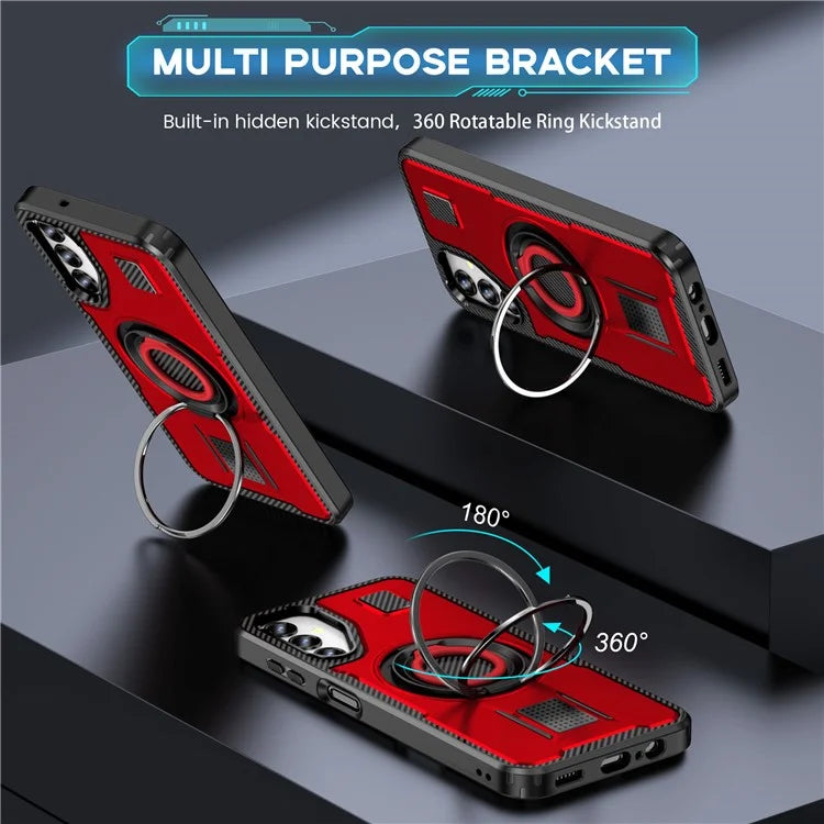 For Samsung Galaxy A14 4G / 5G Case TPU+PC Kickstand Phone Cover with Silicone Finger Strap