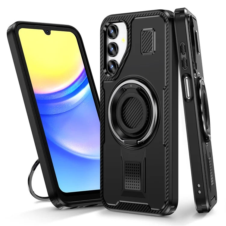 For Samsung Galaxy A15 4G / 5G Case TPU+PC Kickstand Phone Cover with Silicone Finger Strap