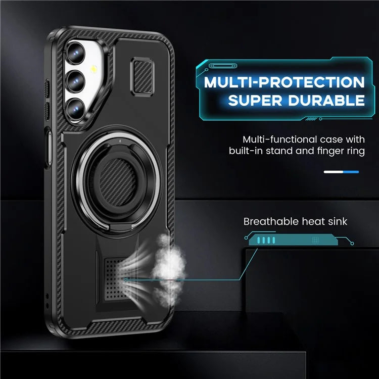 For Samsung Galaxy A15 4G / 5G Case TPU+PC Kickstand Phone Cover with Silicone Finger Strap