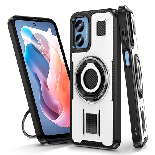 For Motorola Moto G Play (2024) 4G Case TPU+PC Kickstand Phone Cover with Silicone Finger Strap