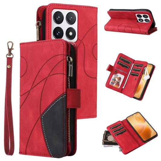 KT Multi-Function Series-5 For Xiaomi 14T Pro Case Zipper Wallet Leather Phone Cover Stand
