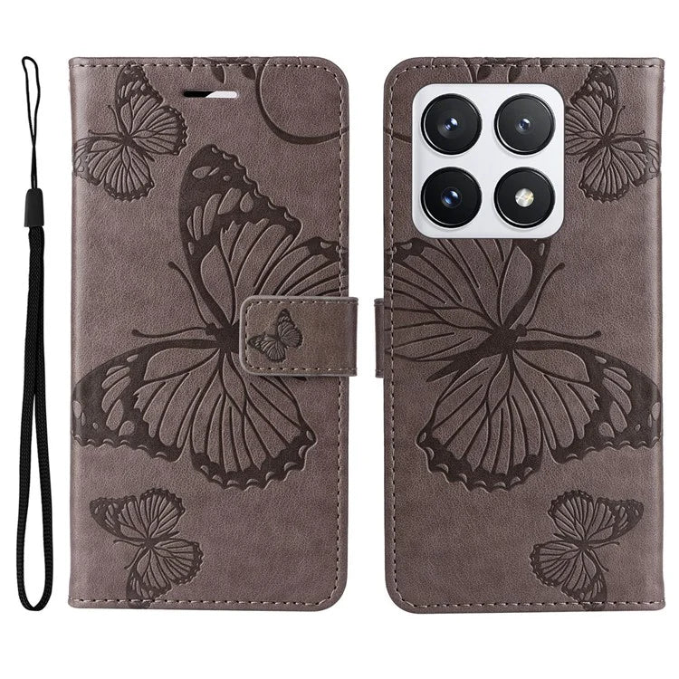 KT Imprinting Flower Series-2 For Xiaomi 14T Pro Case Butterfly Leather Phone Cover