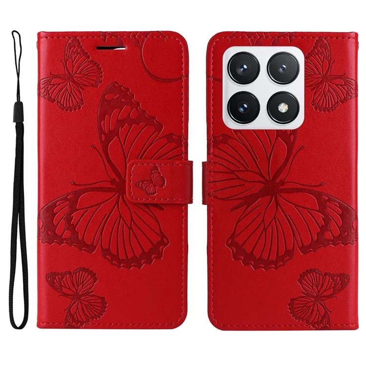 KT Imprinting Flower Series-2 For Xiaomi 14T Pro Case Butterfly Leather Phone Cover