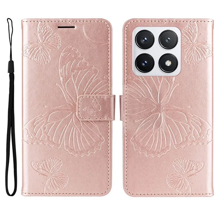 KT Imprinting Flower Series-2 For Xiaomi 14T Pro Case Butterfly Leather Phone Cover