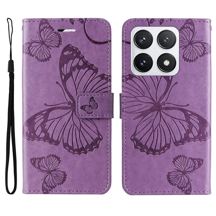 KT Imprinting Flower Series-2 For Xiaomi 14T Pro Case Butterfly Leather Phone Cover