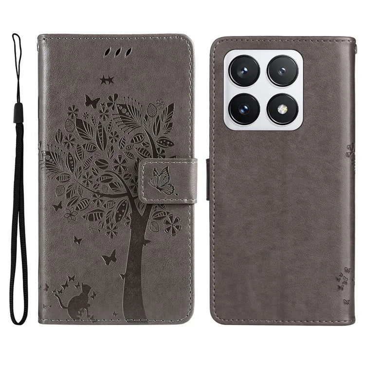 KT Imprinting Flower Series-3 For Xiaomi 14T Pro Case Cat Tree Pattern Flip Leather Phone Cover