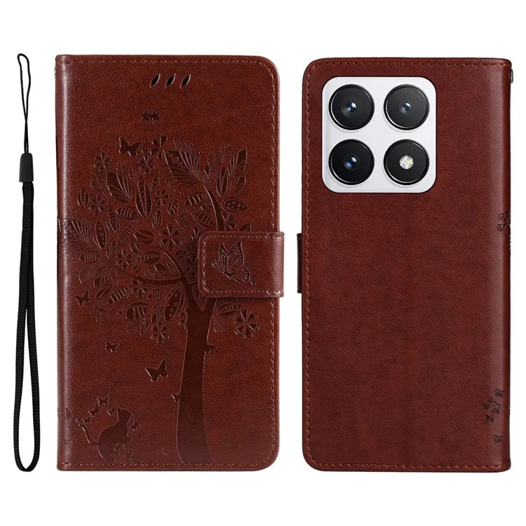 KT Imprinting Flower Series-3 For Xiaomi 14T Pro Case Cat Tree Pattern Flip Leather Phone Cover