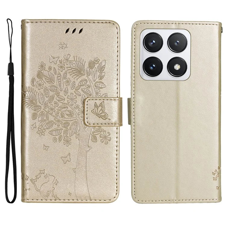 KT Imprinting Flower Series-3 For Xiaomi 14T Pro Case Cat Tree Pattern Flip Leather Phone Cover