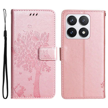 KT Imprinting Flower Series-3 For Xiaomi 14T Pro Case Cat Tree Pattern Flip Leather Phone Cover