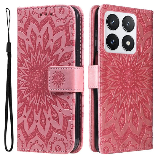 KT Imprinting Flower Series-1 For Xiaomi 14T Pro Case Sunflower Leather Wallet Phone Cover