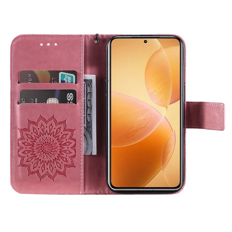 KT Imprinting Flower Series-1 For Xiaomi 14T Pro Case Sunflower Leather Wallet Phone Cover